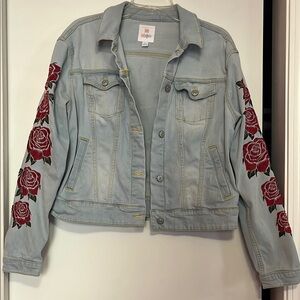 Denim stretch jacket embroidery details sleeve